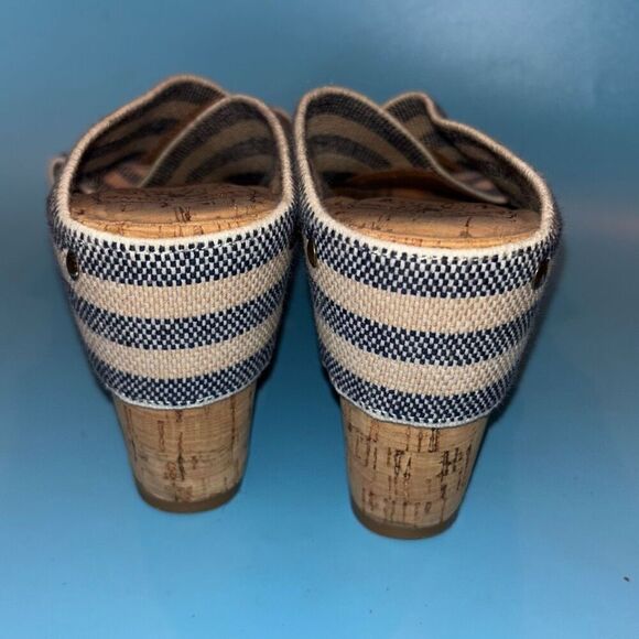 Lucky Brand cork wedge blue/white canvas boho Sz 7.5/8 shoe heel - Picture 3 of 7